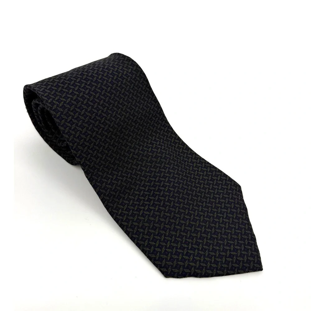 Vtg Polo Ralph Lauren Silk Tie Navy Blue Olive Green Geometric Hand Finished USA